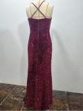 Slit Sequined Spaghetti Strap Dress