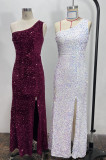 Sleeveless Sequin Slit One-Shoulder Bodycon Party Dress