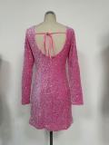 Backless Sequin Long Sleeve Evening Gown for Sophisticated Parties