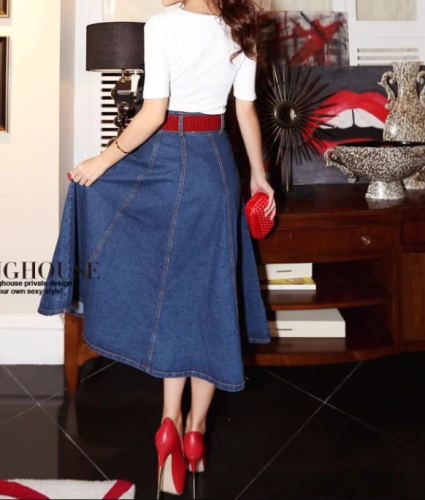 Flowy Denim Maxi Skirt with Flared Hem