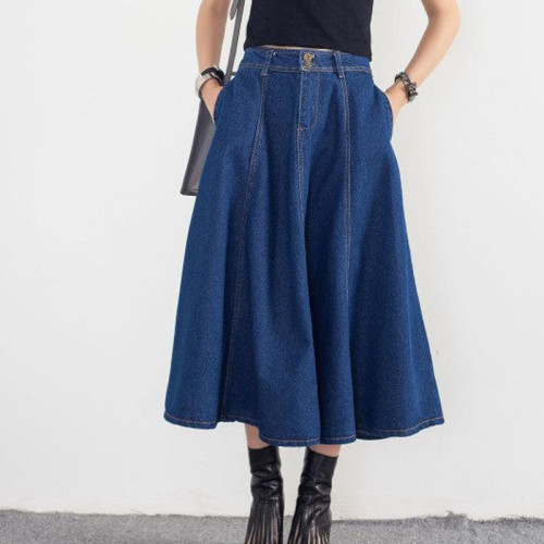 Flowy Denim Maxi Skirt with Flared Hem