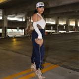Irregular Hollow-out Stitching Zipper Stretch Denim Pants