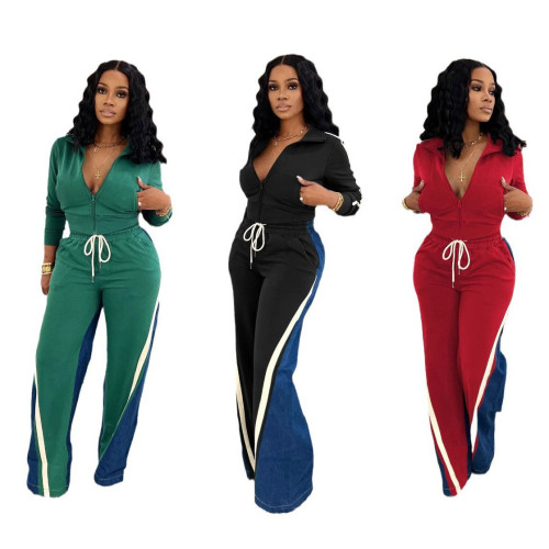 Derron Denim & Ribbed Sports Pants Set with 4 Pockets