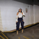 Irregular Hollow-out Stitching Zipper Stretch Denim Pants