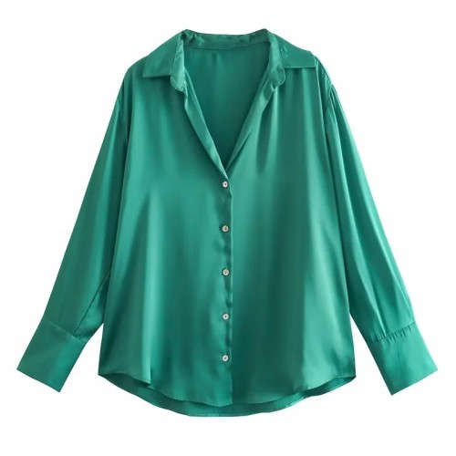 Satin Draped Long Sleeve Shirt