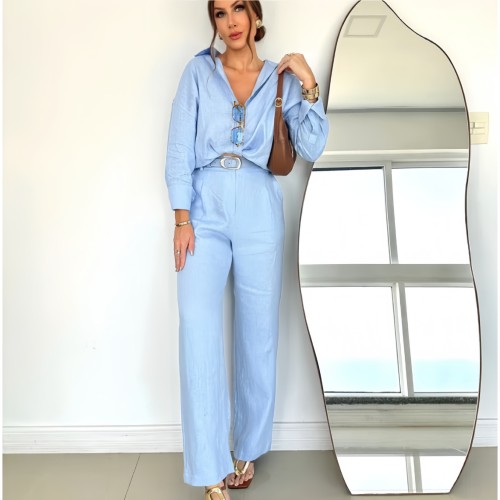 Loose-Fit Cotton-Linen Long Sleeve Shirt & Casual Suit Pants Set
