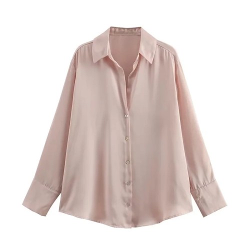 Satin Draped Long Sleeve Shirt