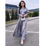 Satin Long Sleeve Shirt and High-Waisted Skirt Two-Piece Set