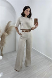Cotton-Linen Short Top and High-Waisted Wide-Leg Trousers Set