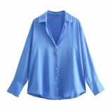 Satin Draped Long Sleeve Shirt