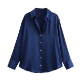 Satin Draped Long Sleeve Shirt