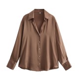 Satin Draped Long Sleeve Shirt