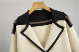 Color-Block Double-Breasted Knitted Top and Wide-Leg Pants Set