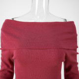 Slim-Fit Solid Color Off-the-Shoulder Long Sleeve Knit Top