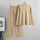 Knitted Cardigan and Wide-Leg Pants with Metal Buckle