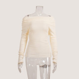 Slim-Fit Solid Color Off-the-Shoulder Long Sleeve Knit Top