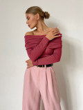 Slim-Fit Solid Color Off-the-Shoulder Long Sleeve Knit Top