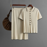 Knitted Polo Collar Skirt Set