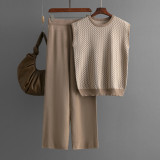 Sleeveless Striped Knit Top & High-Waisted Wide-Leg Pants Set