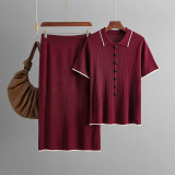 Knitted Polo Collar Skirt Set