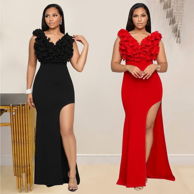 V-Neck Sleeveless Long Split Dress
