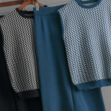 Sleeveless Striped Knit Top & High-Waisted Wide-Leg Pants Set