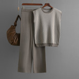 Sleeveless Striped Knit Top & High-Waisted Wide-Leg Pants Set