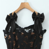 Hollow Lace Bow-Detail Bodycon Dress