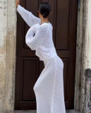Hollow Out White Cardigan Dress Set