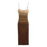 Vintage Silk Mesh Printed Dress for Trendy Women