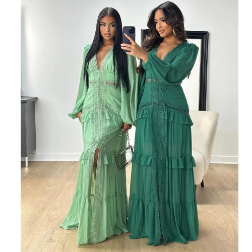 Elegant Long Sleeve V-Neck Maxi Dress for Women