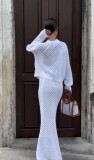 Hollow Out White Cardigan Dress Set