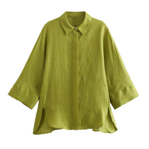 Casual Lightweight Loose Linen Shirt and Elastic Straight Pants Set