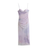 Ruched Floral Silk Mesh Bodycon Slip Dress