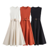 Sleeveless A-Line Dress with Belt