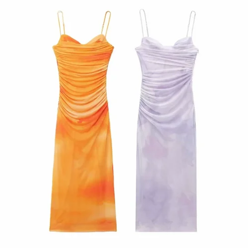 Ruched Floral Silk Mesh Bodycon Slip Dress