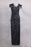 Butterfly Knot Embroidered Hollow Out Bodycon Maxi Dress