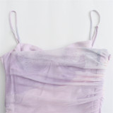 Ruched Floral Silk Mesh Bodycon Slip Dress
