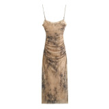 Vintage Silk Mesh Printed Dress for Trendy Women