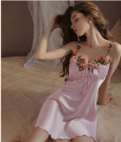 Satin Deep V Padded Strap Nightgown