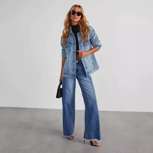 Washed Loose-Fit Wide-Leg Floor-Length Trousers