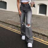 Distressed Flared Wide-Leg Jeans with Unique Ripped