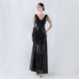 Beaded Evening Gown with Cape - A Masterpiece by ihoov
