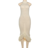 Halter Neck Backless High-Waisted Bodycon Knit Dress