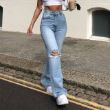 Distressed Flared Wide-Leg Jeans with Unique Ripped