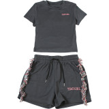 Embroidered Crop Top and High-Waisted Solid Color Shorts Set