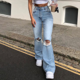 Distressed Flared Wide-Leg Jeans with Unique Ripped