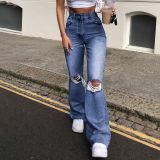 Distressed Flared Wide-Leg Jeans with Unique Ripped