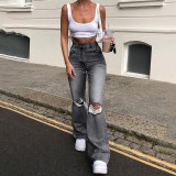 Distressed Flared Wide-Leg Jeans with Unique Ripped