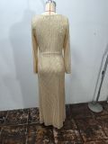 Sequin Slit Long Sleeve Evening Gown